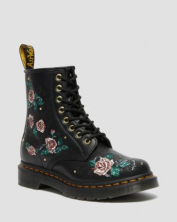 Women's Dr Martens 1460 Vonda Floral Leather Lace Up Boots Black | AU 214UZG